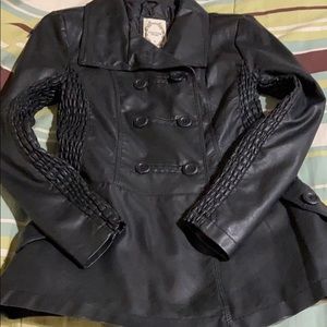 Faux Leather Double Breasted Fitted Coat. EUC